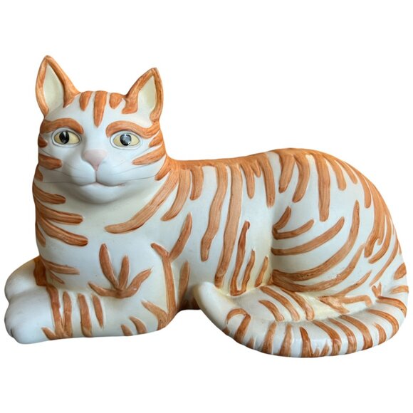 Vtg SILVESTRI Pottery Cat Artist Mary Lake-Thompson Taiwan 9" long - Picture 1 of 13